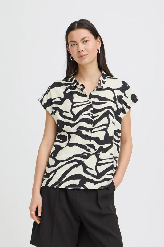 Zebra Button Down Top