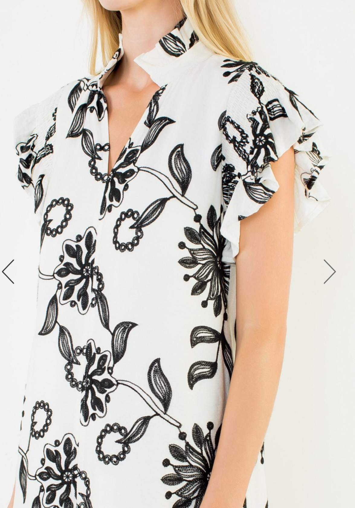 Flutter Sleeve Embroidery Detail Dress