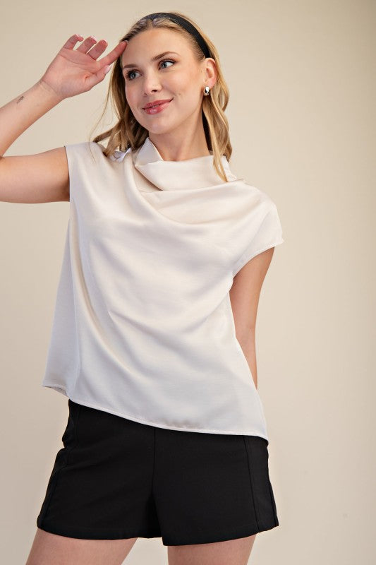 Cowl Neck Sleeveless Top - Cream