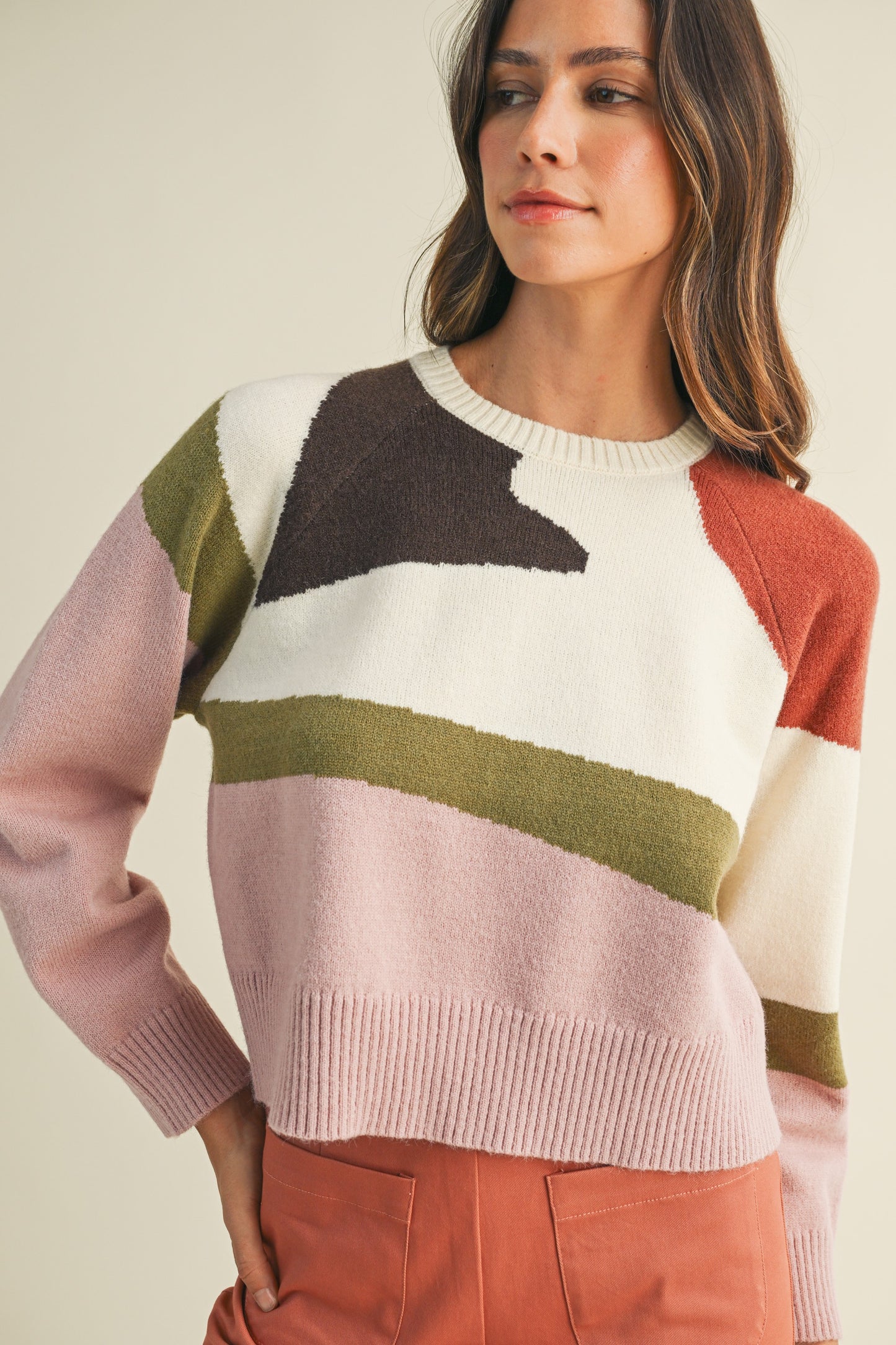 Ivory Multi Colorblock Sweater