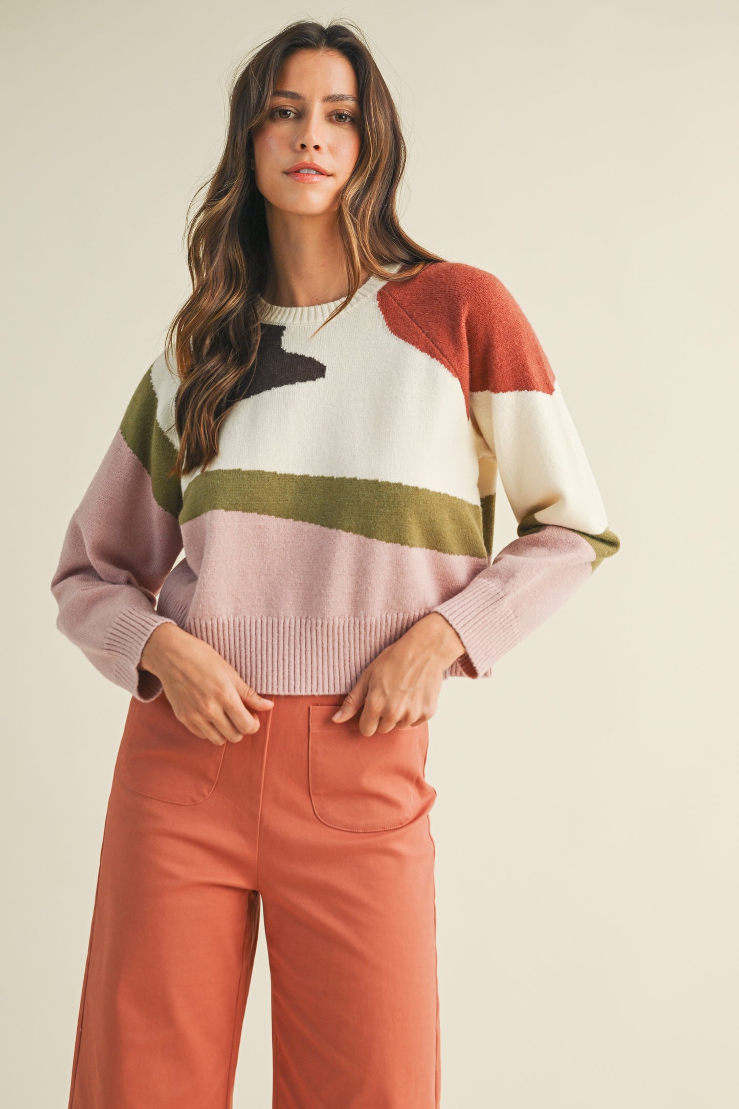 Ivory Multi Colorblock Sweater