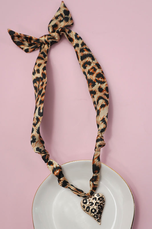 Scarf Necklace - Leopard/Heart Charm