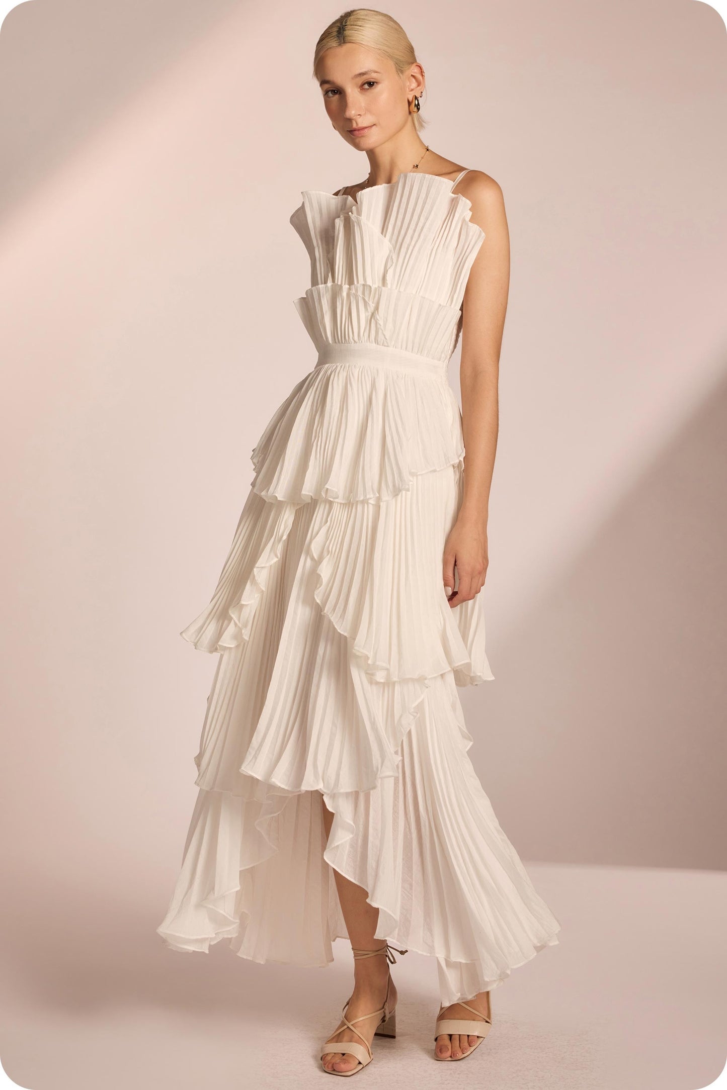 Pleated Layered Ruffle Dress