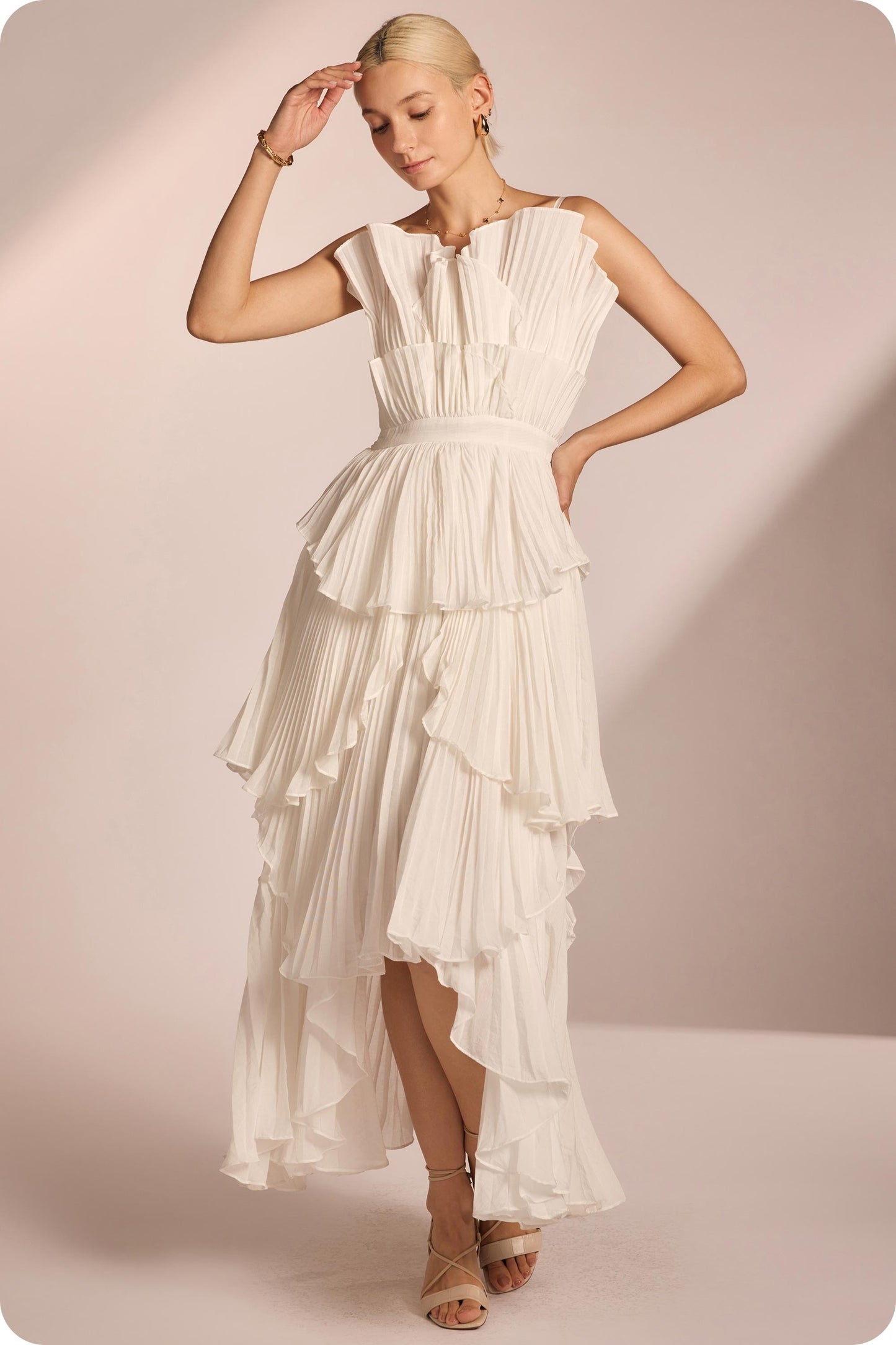 Pleated Layered Ruffle Dress