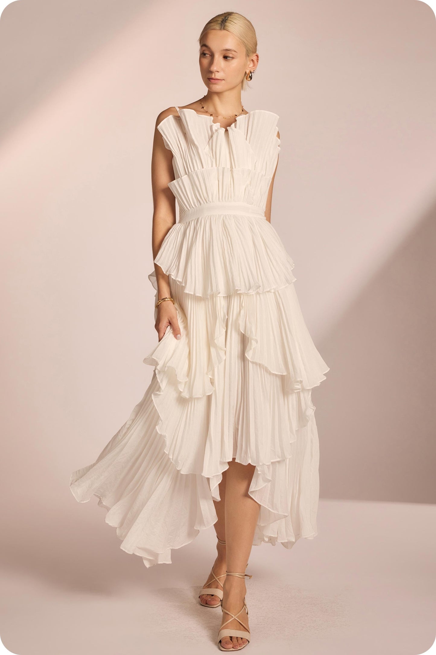 Pleated Layered Ruffle Dress