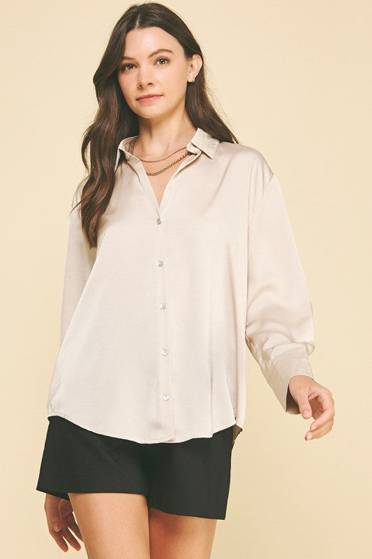 V Neck Button Down In Oat