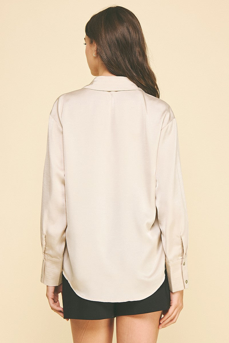 V Neck Button Down In Oat