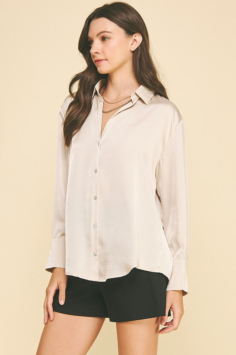 V Neck Button Down In Oat