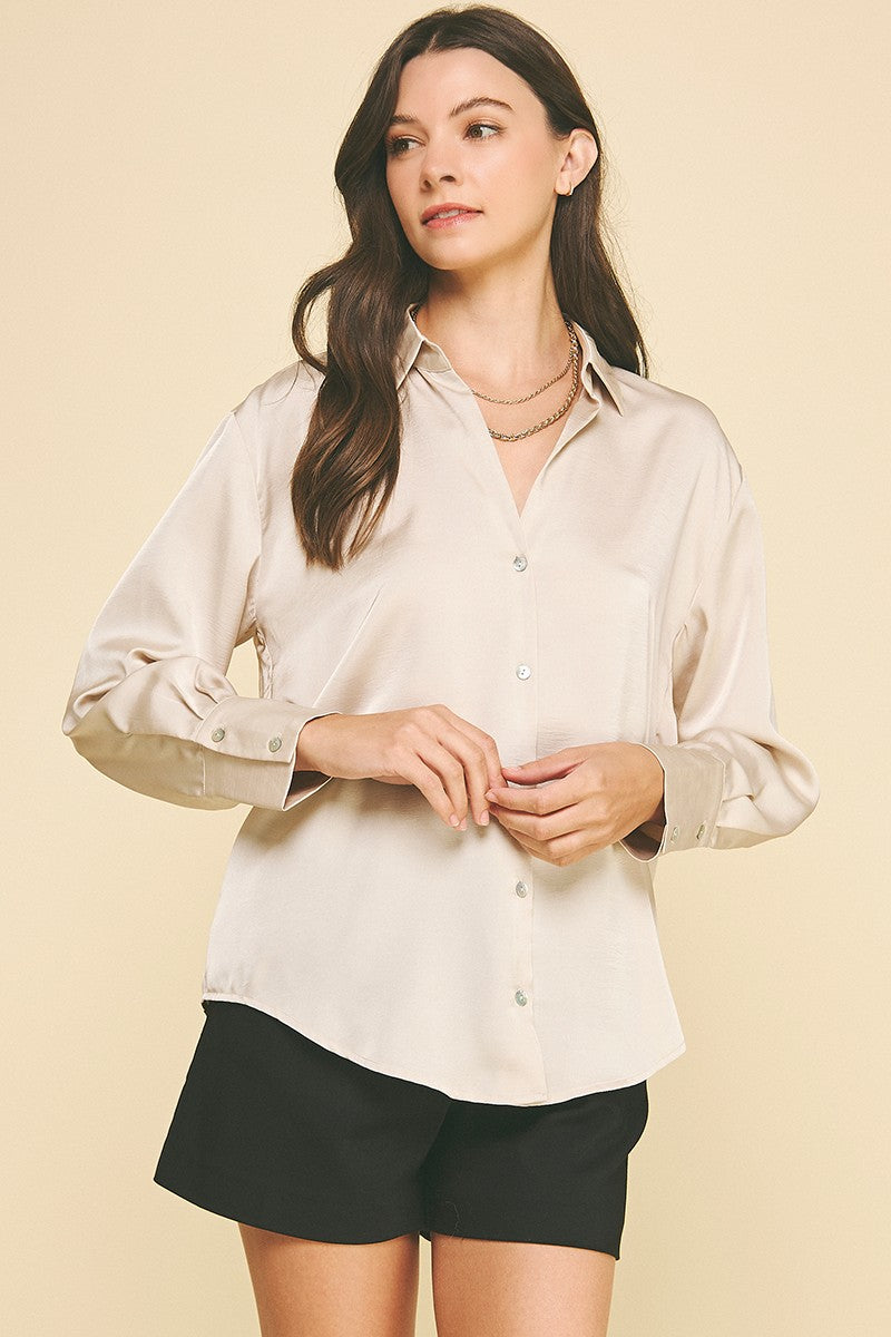 V Neck Button Down In Oat
