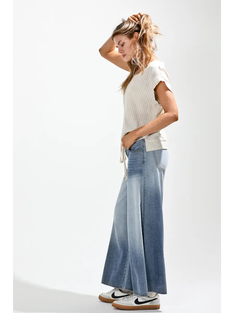 Wide Leg Denim Pant - Grey