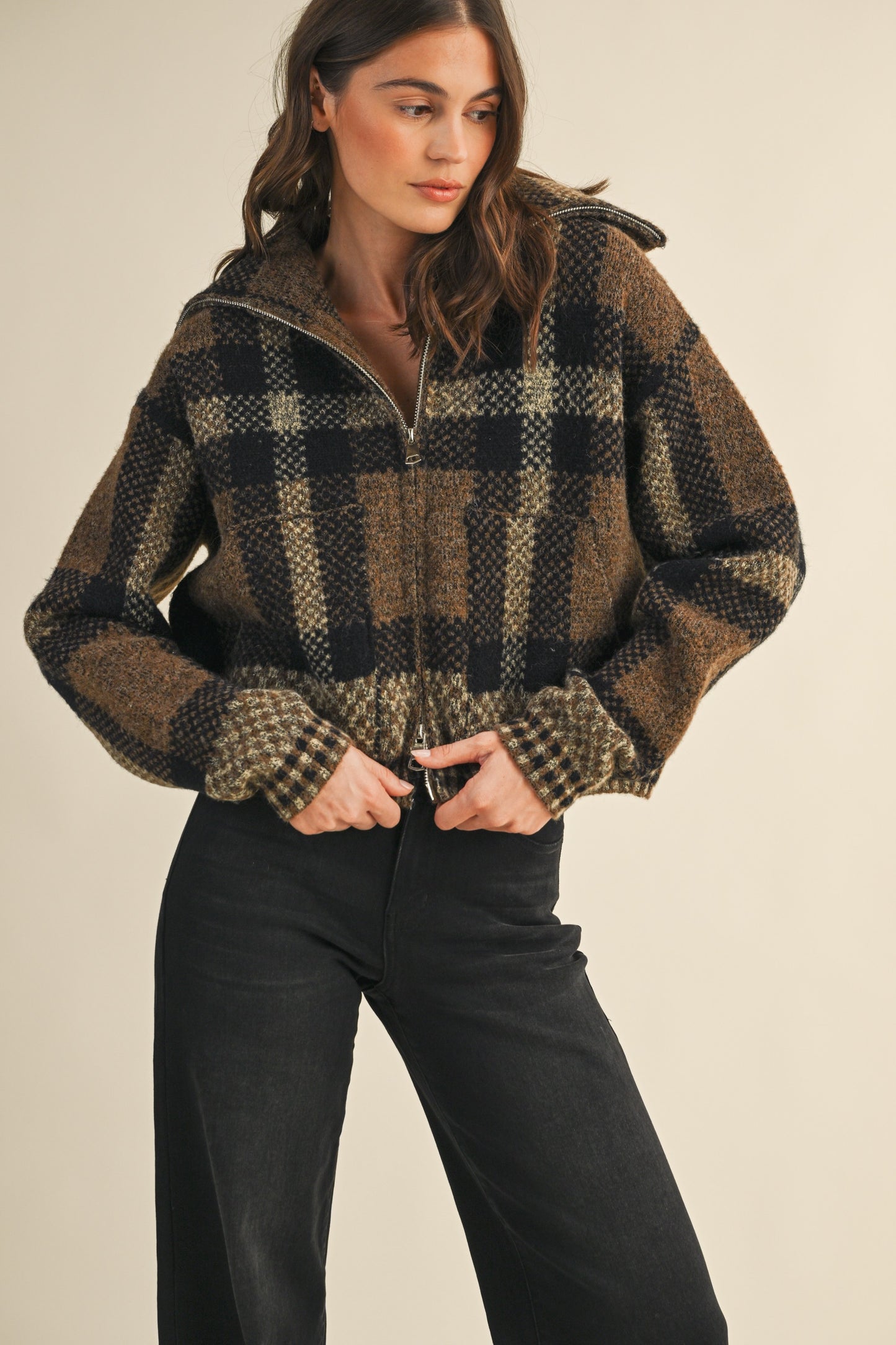 Checkered Fuzzy Crop Jaacket