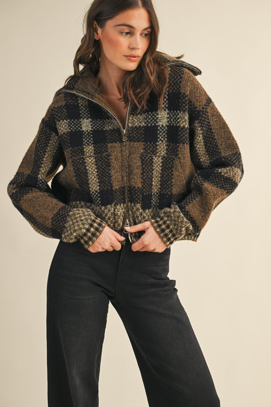 Checkered Fuzzy Crop Jaacket