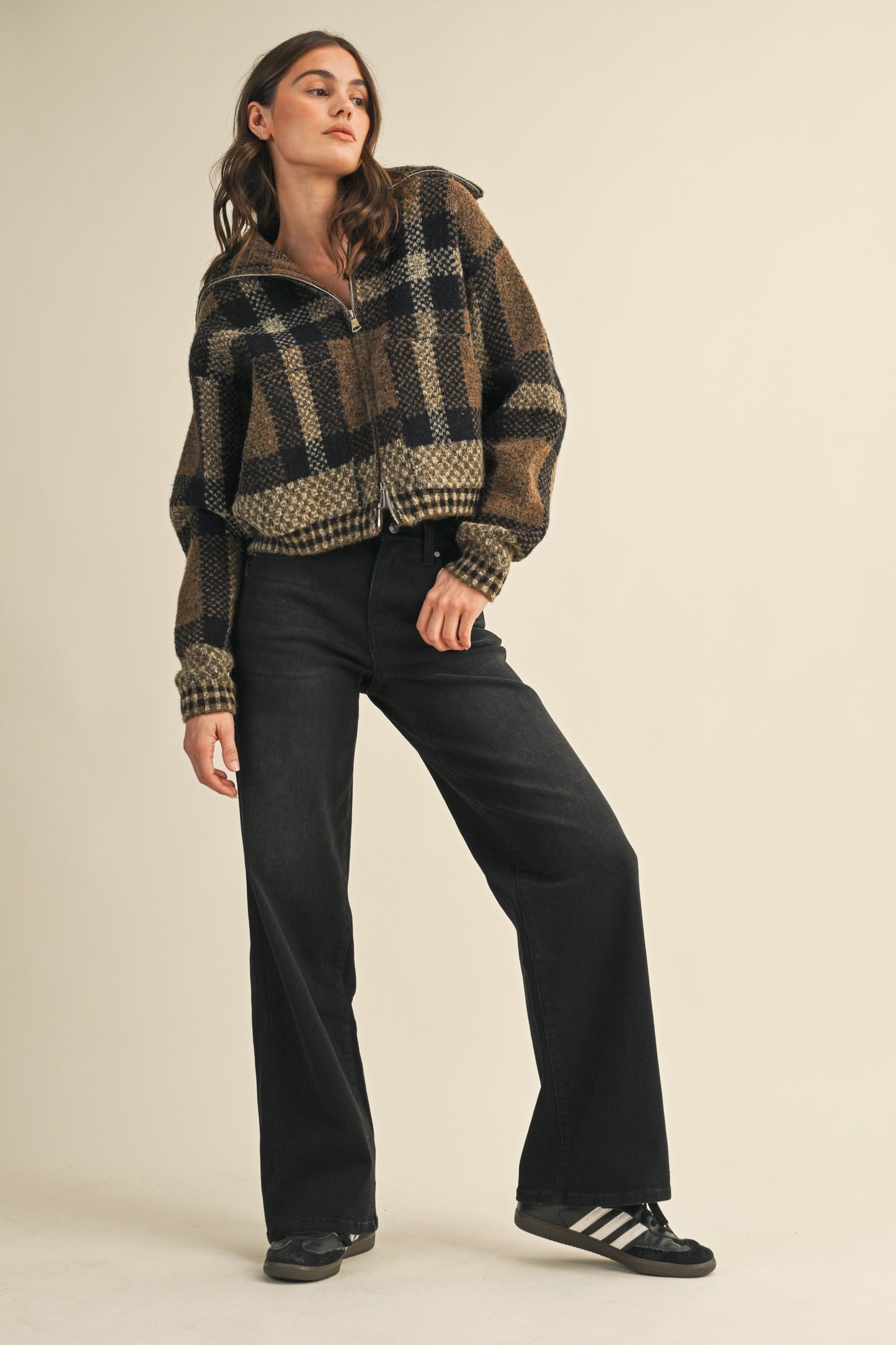 Checkered Fuzzy Crop Jaacket