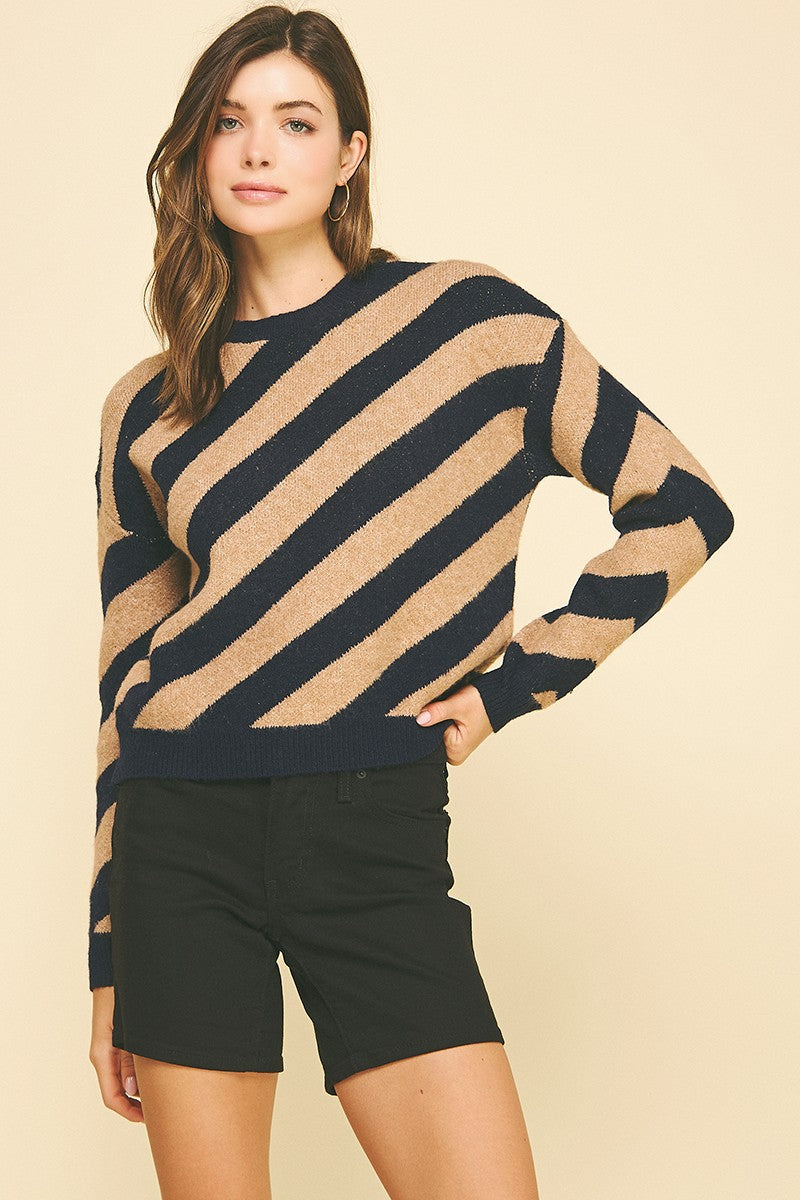 Diagonal Stripe Knit Sweater
