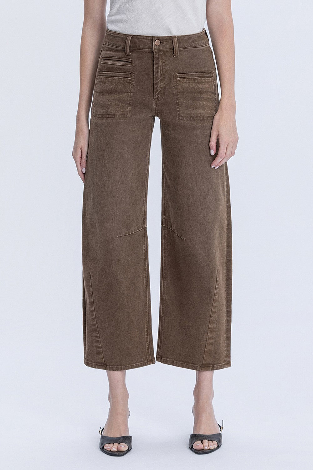 High Rise Barrel Jean In Coffee