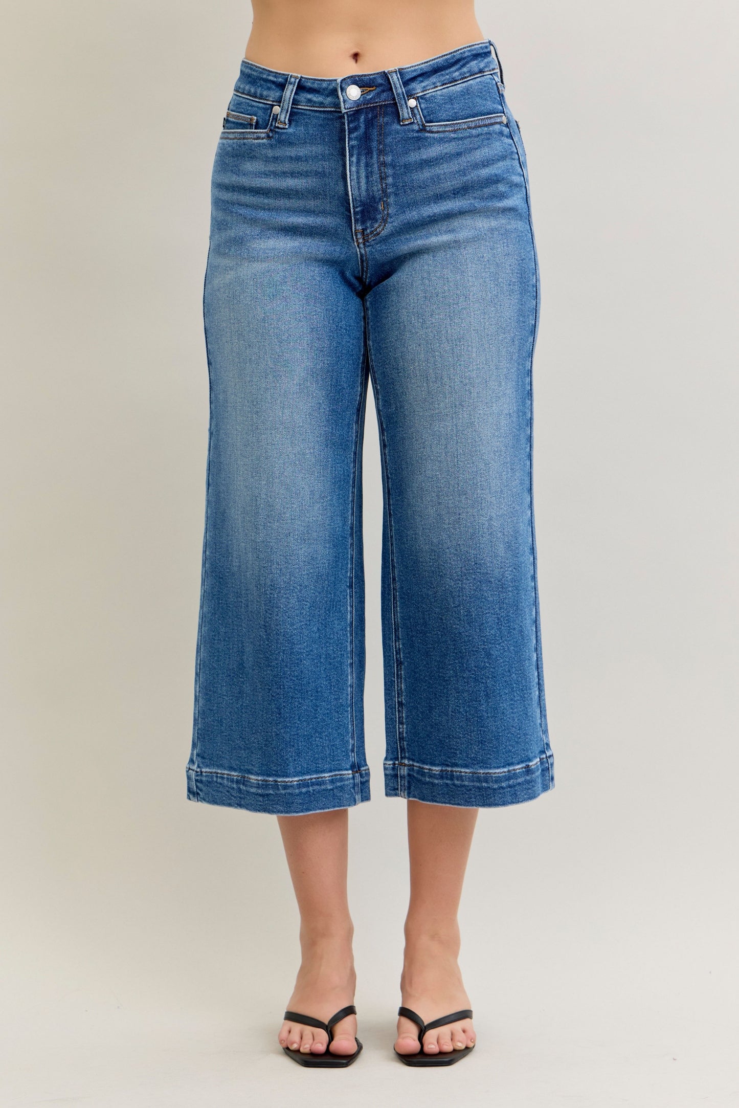 Mid Rise Wide Crop Jean - Light Blue