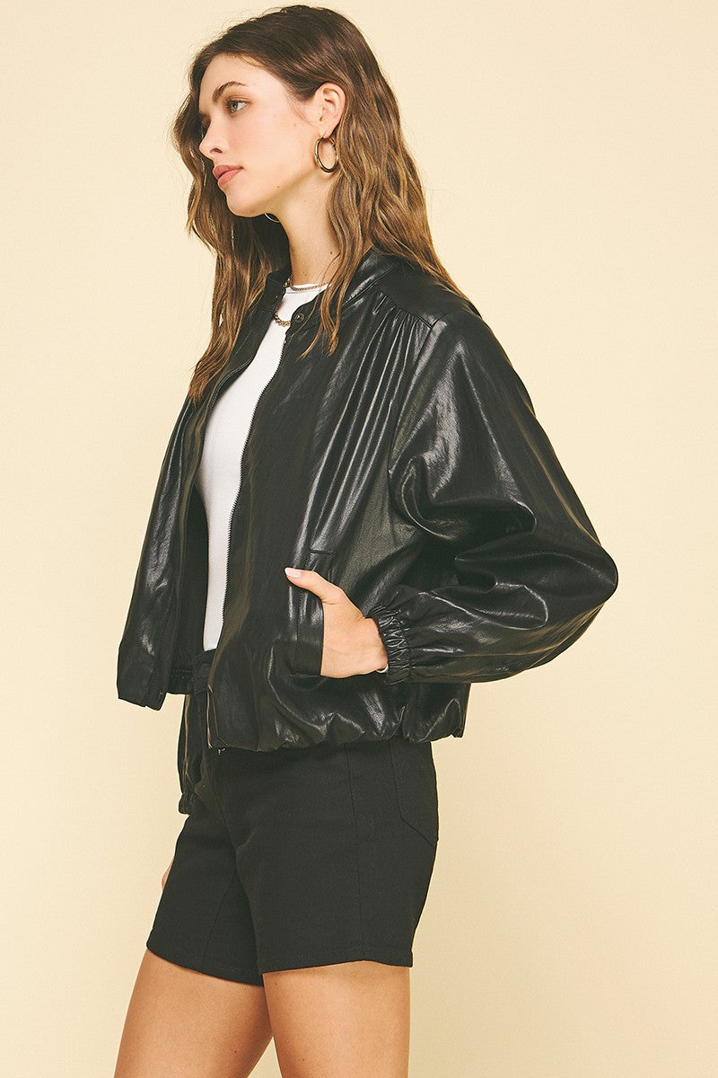 Blake Faux Leather Bomber Jacket