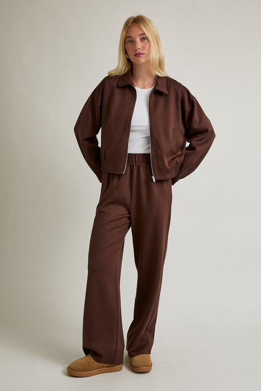 Boxy Jacket And Pant Set - Brown