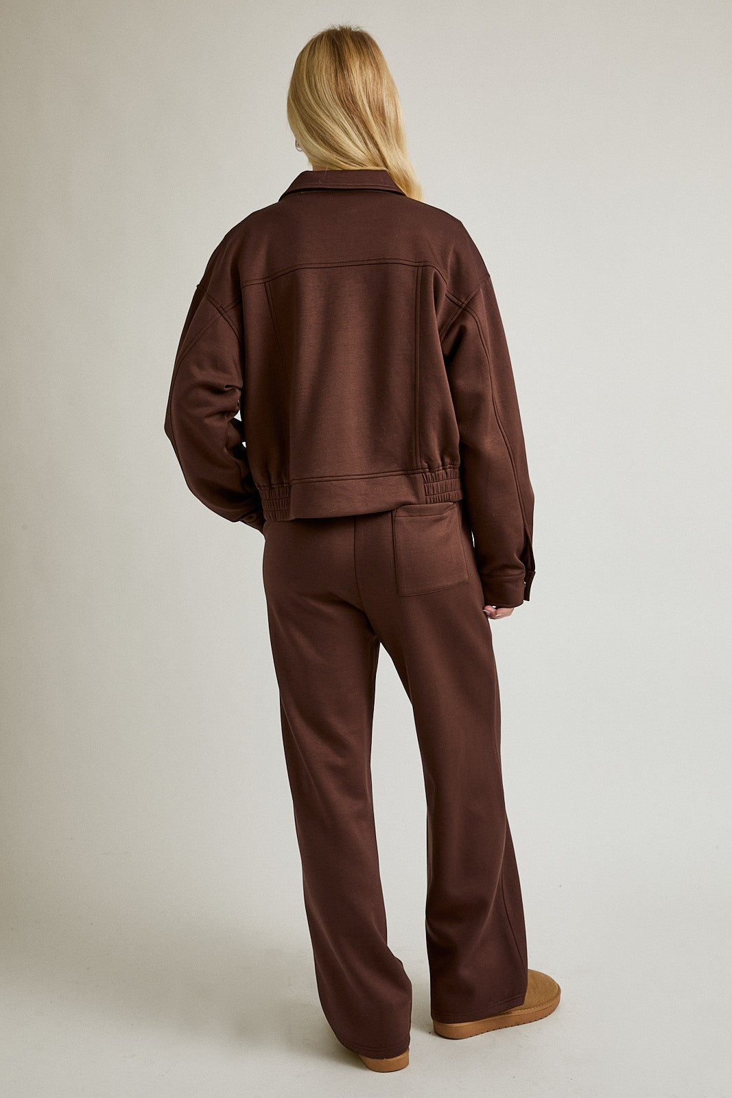 Boxy Jacket And Pant Set - Brown