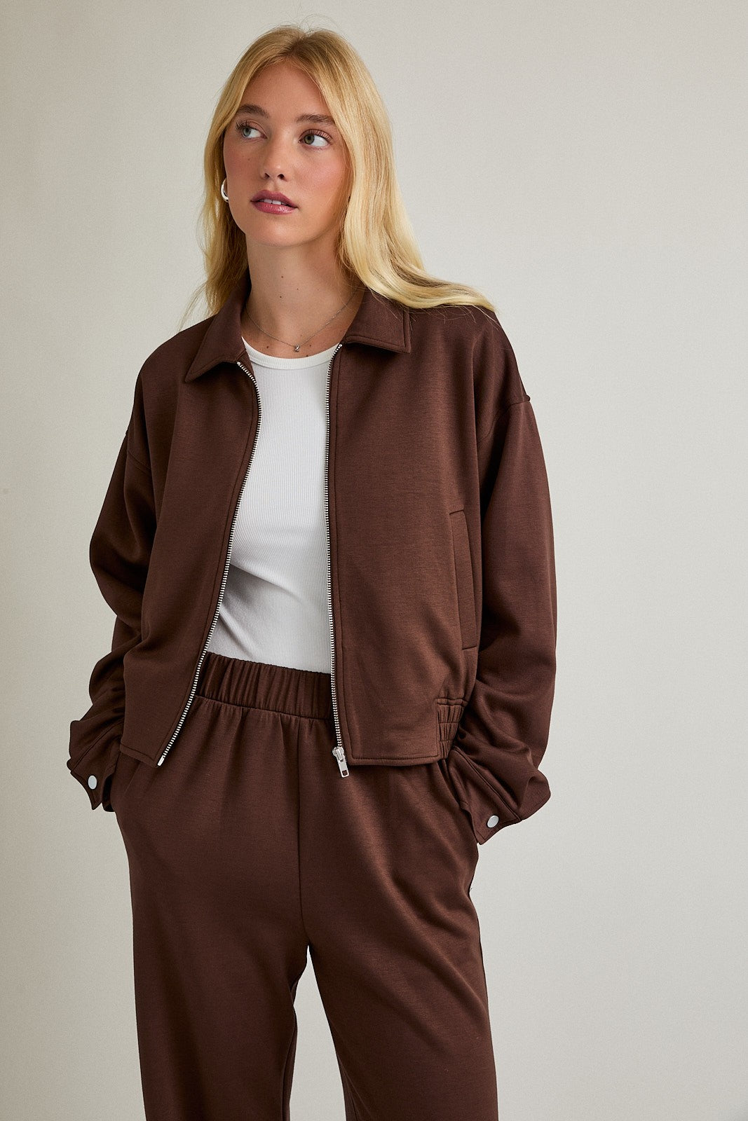 Boxy Jacket And Pant Set - Brown