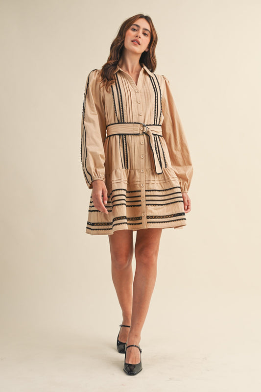 Lace Trim Belted Dress