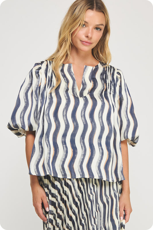 Wavy Striped Satin Top