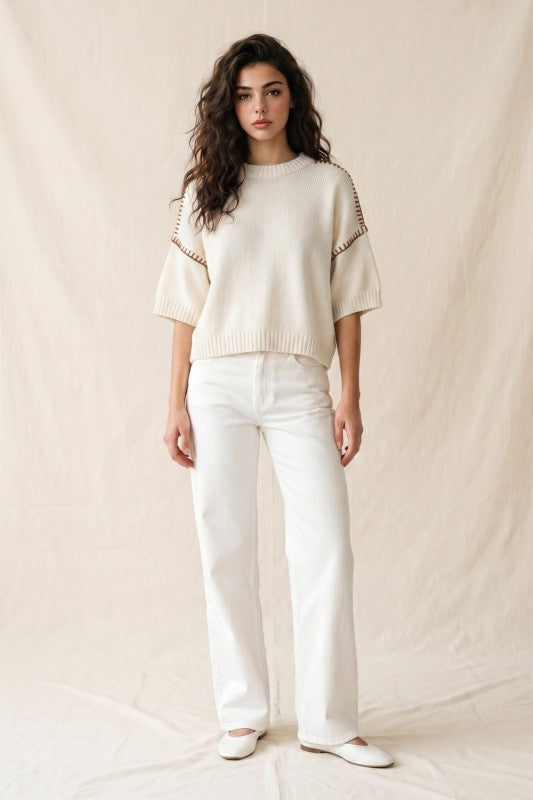 Contrast Stitch Boxy Sweater