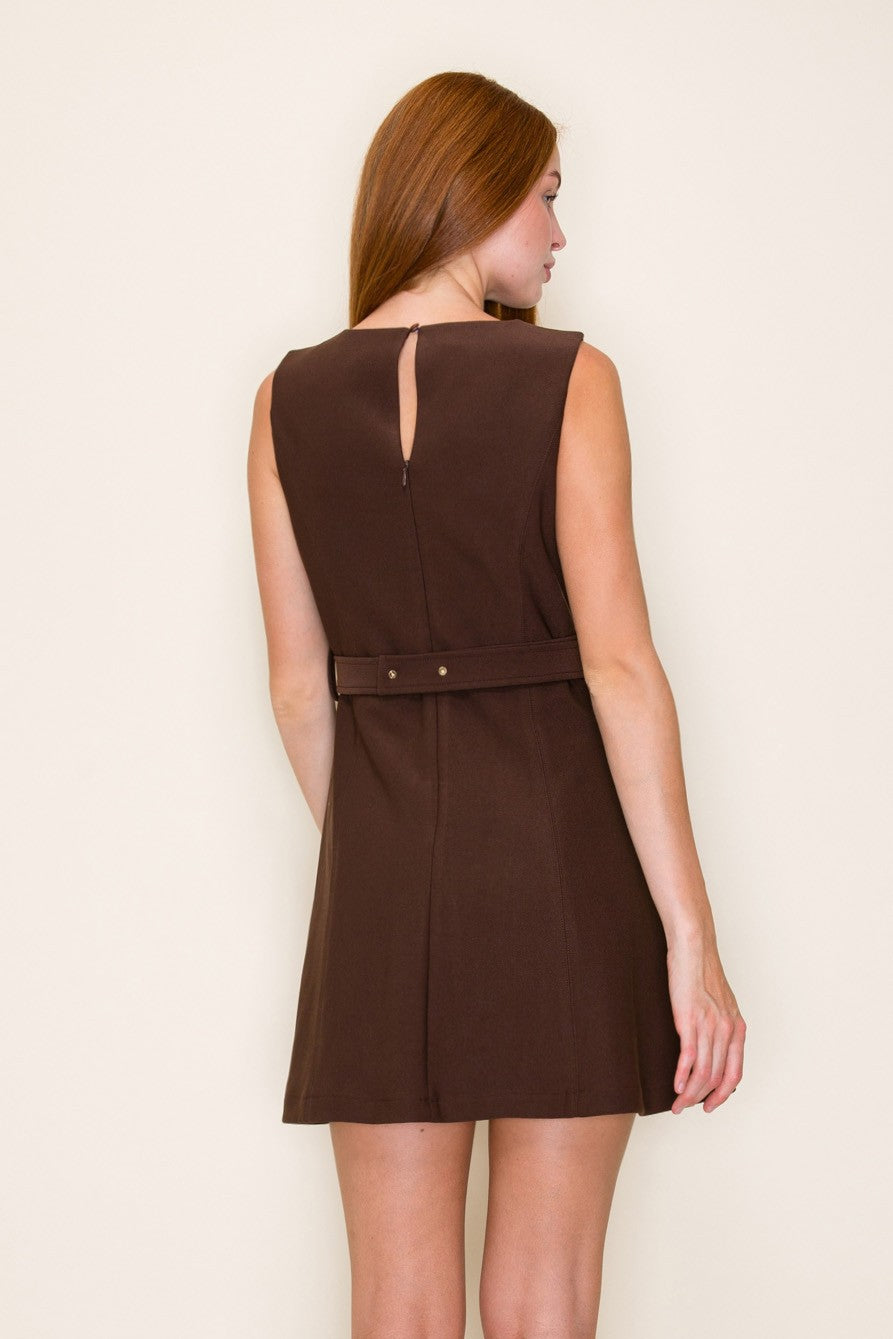 Buckle Cocktail Dress - Brown