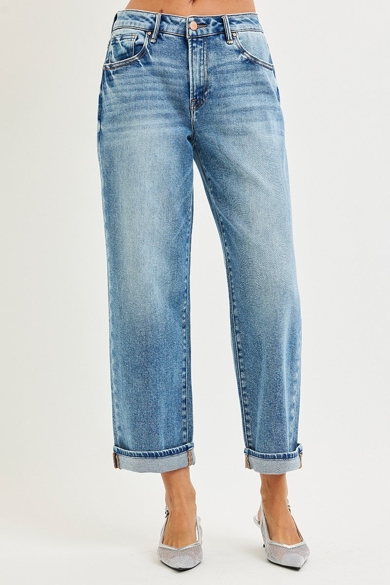 Mid Rise Ankle Boyfriend Turn Up Cuff Jean