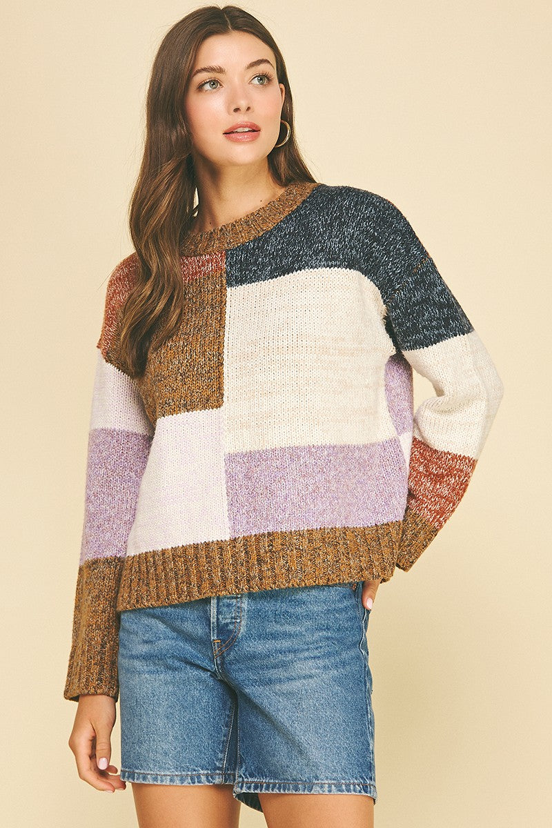 Camel Multi Colorblock Crew Sweater