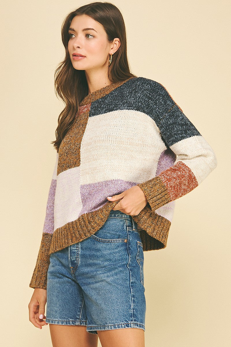 Camel Multi Colorblock Crew Sweater