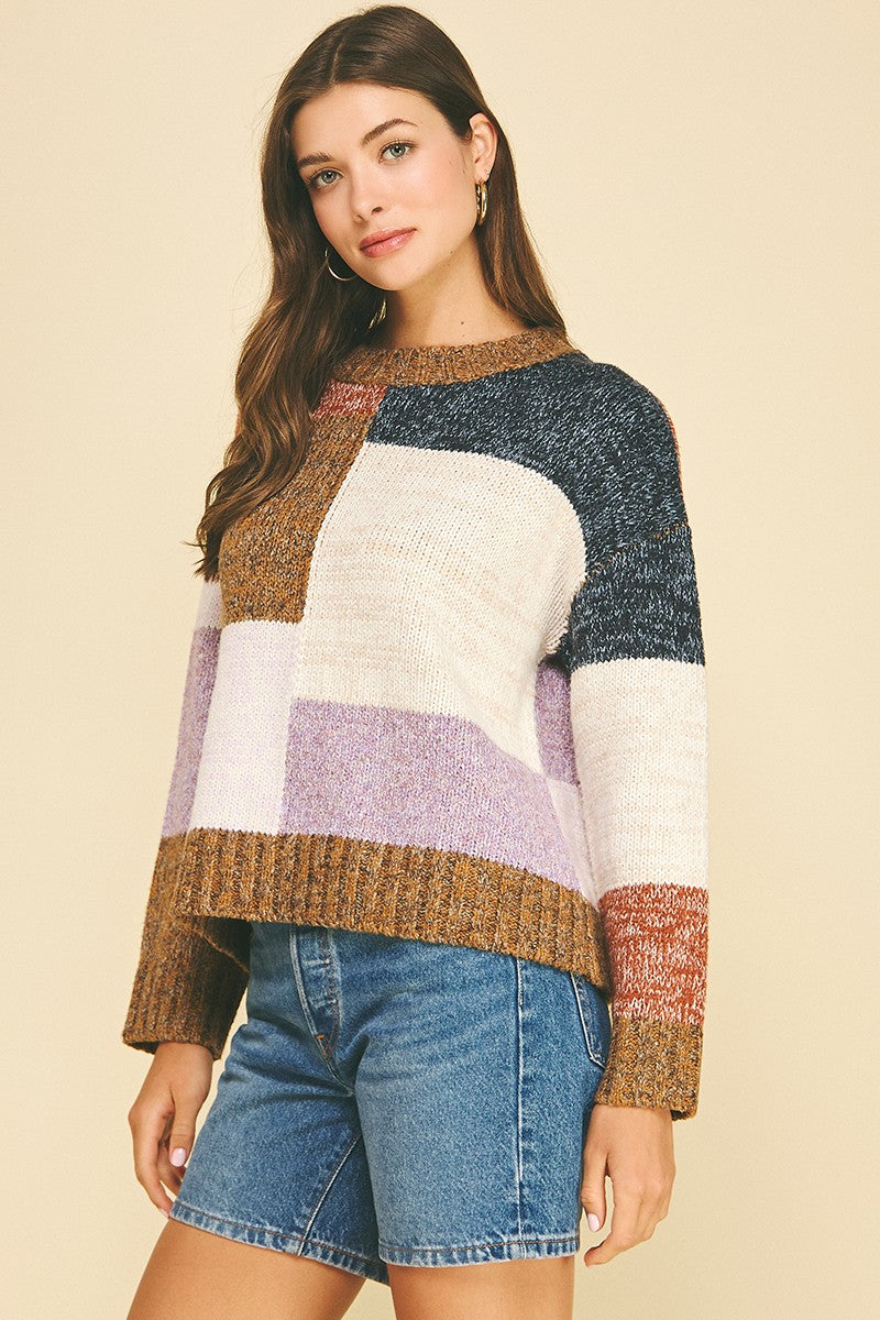 Camel Multi Colorblock Crew Sweater