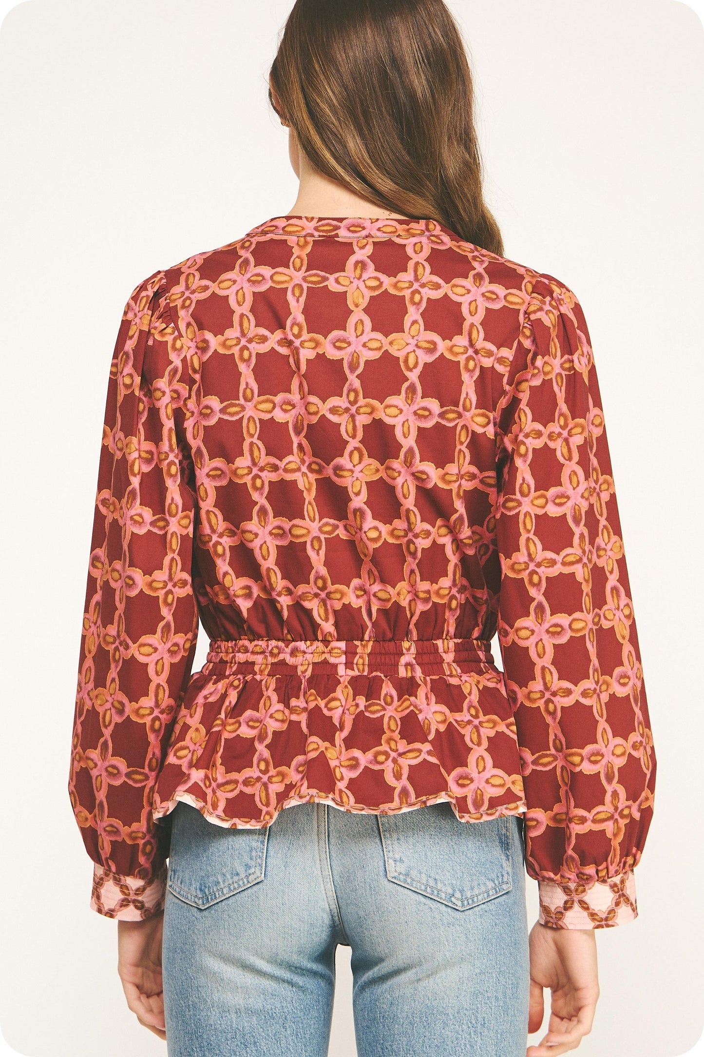 Chainlink Print Block Blouse