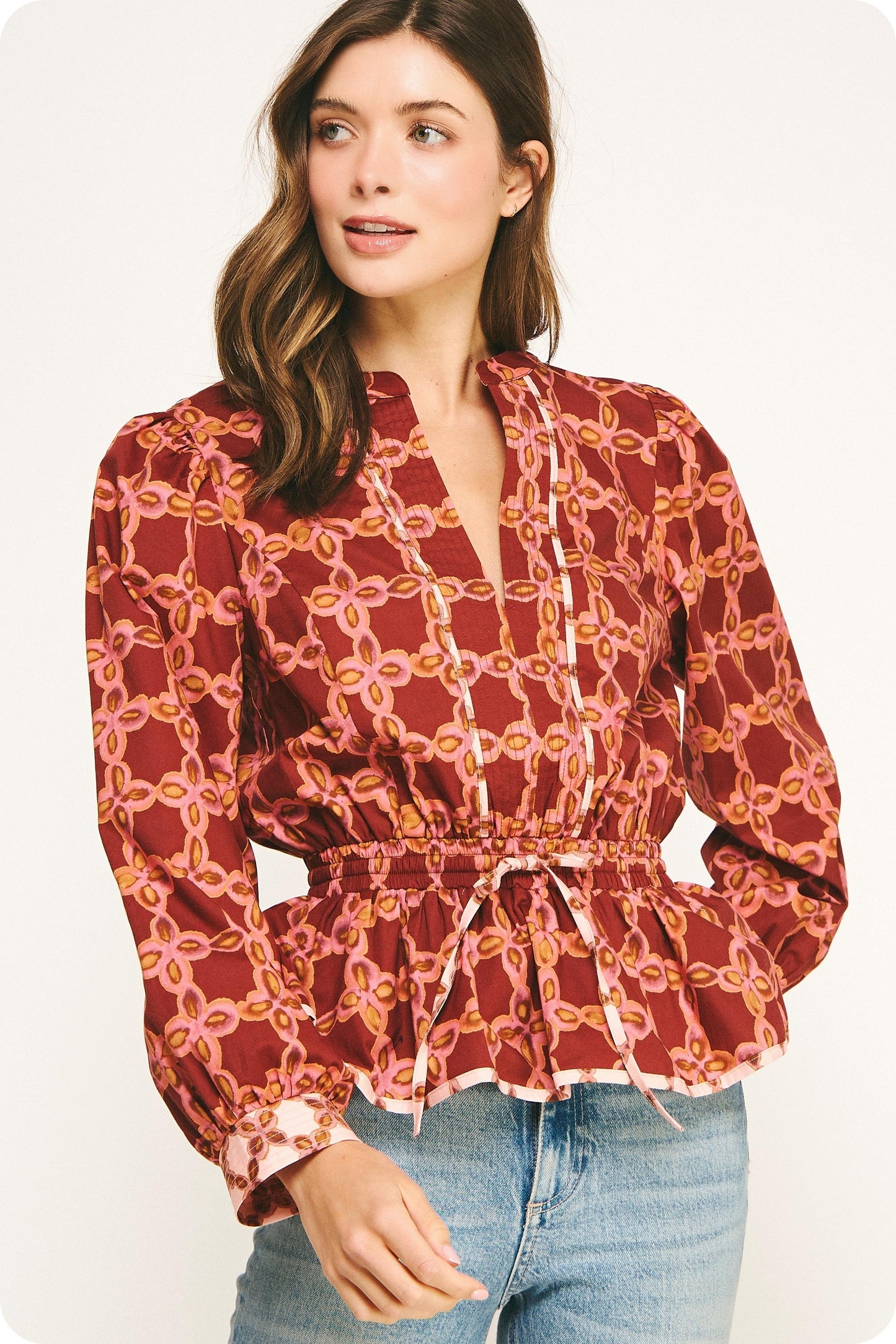 Chainlink Print Block Blouse