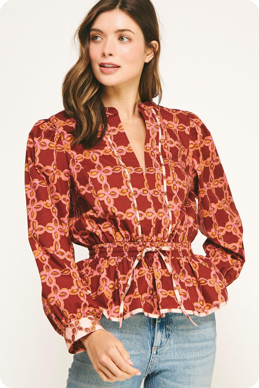 Chainlink Print Block Blouse
