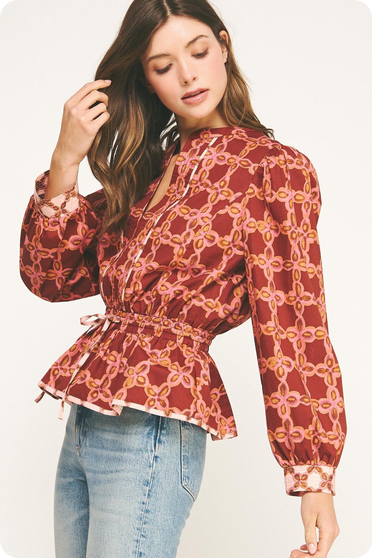Chainlink Print Block Blouse