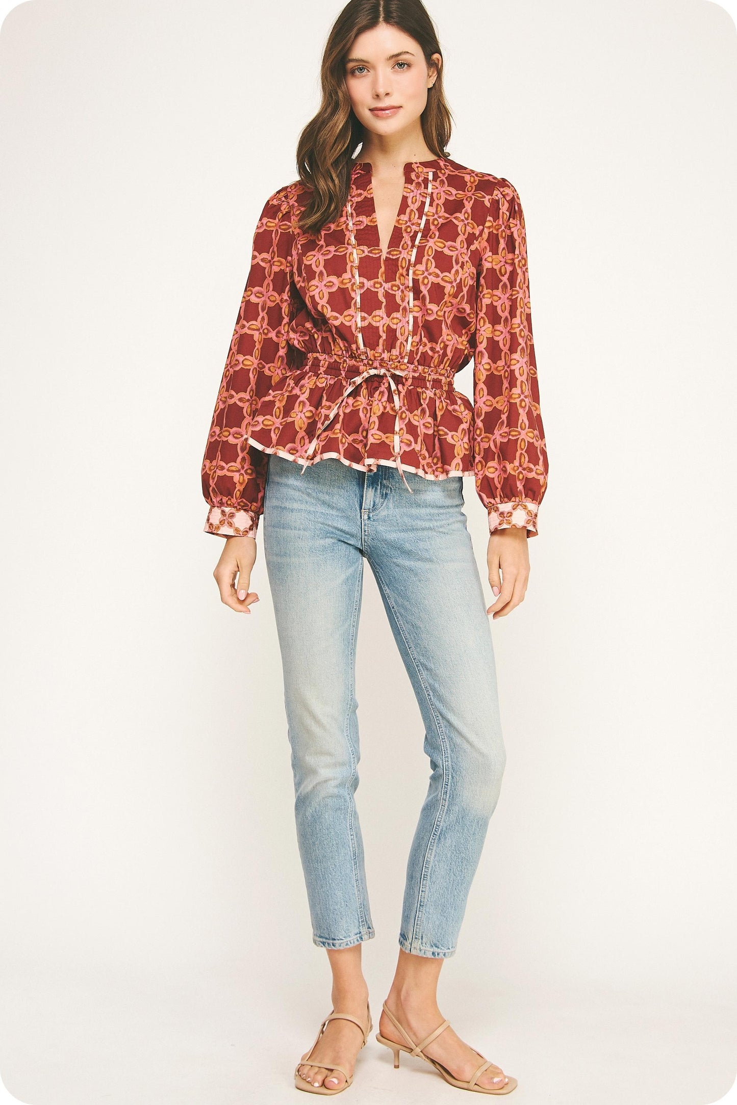 Chainlink Print Block Blouse