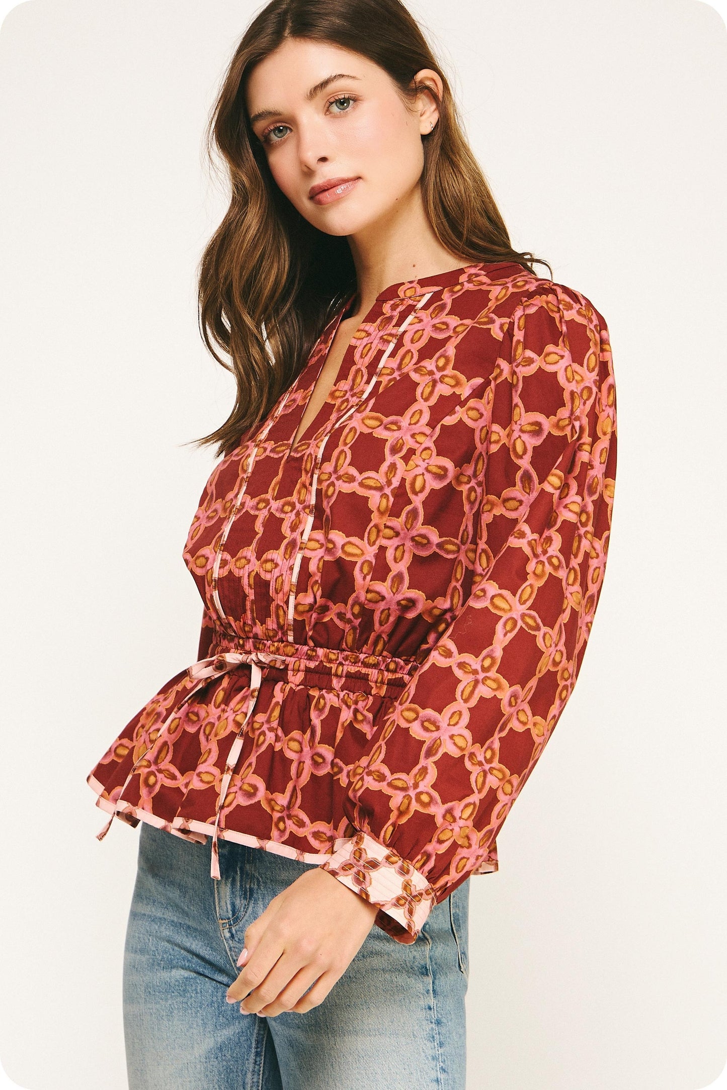Chainlink Print Block Blouse
