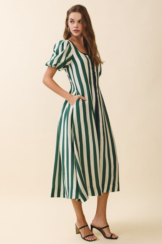 Striped Midi Green Dress