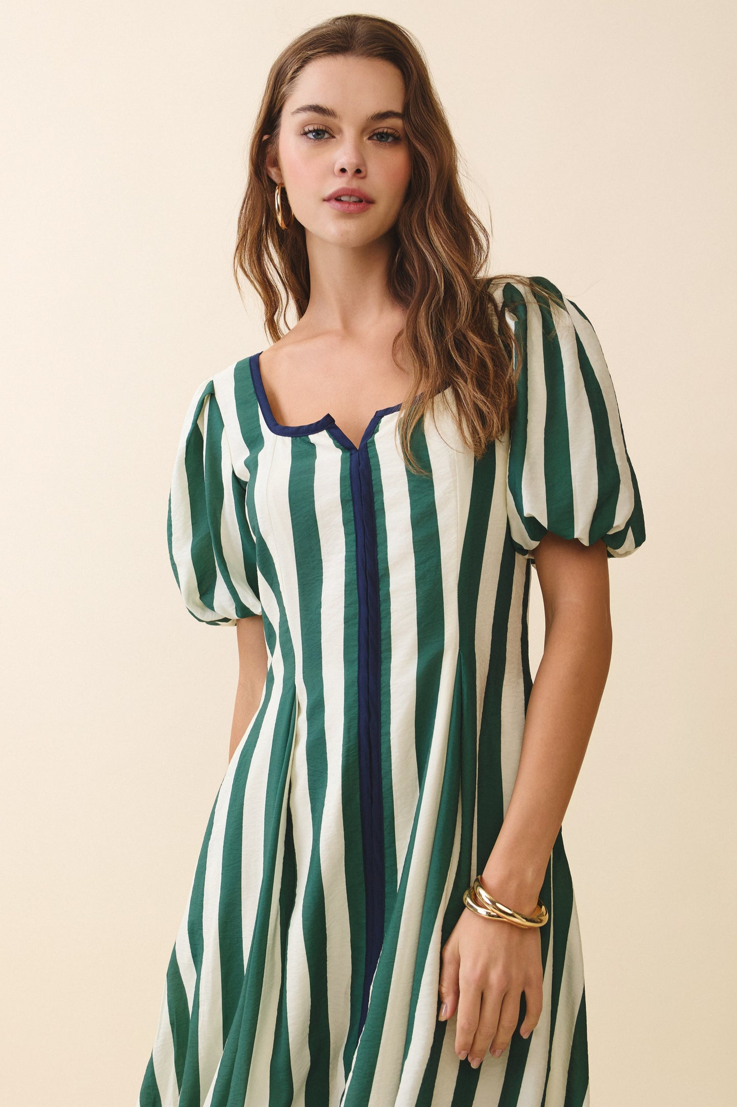Striped Midi Green Dress