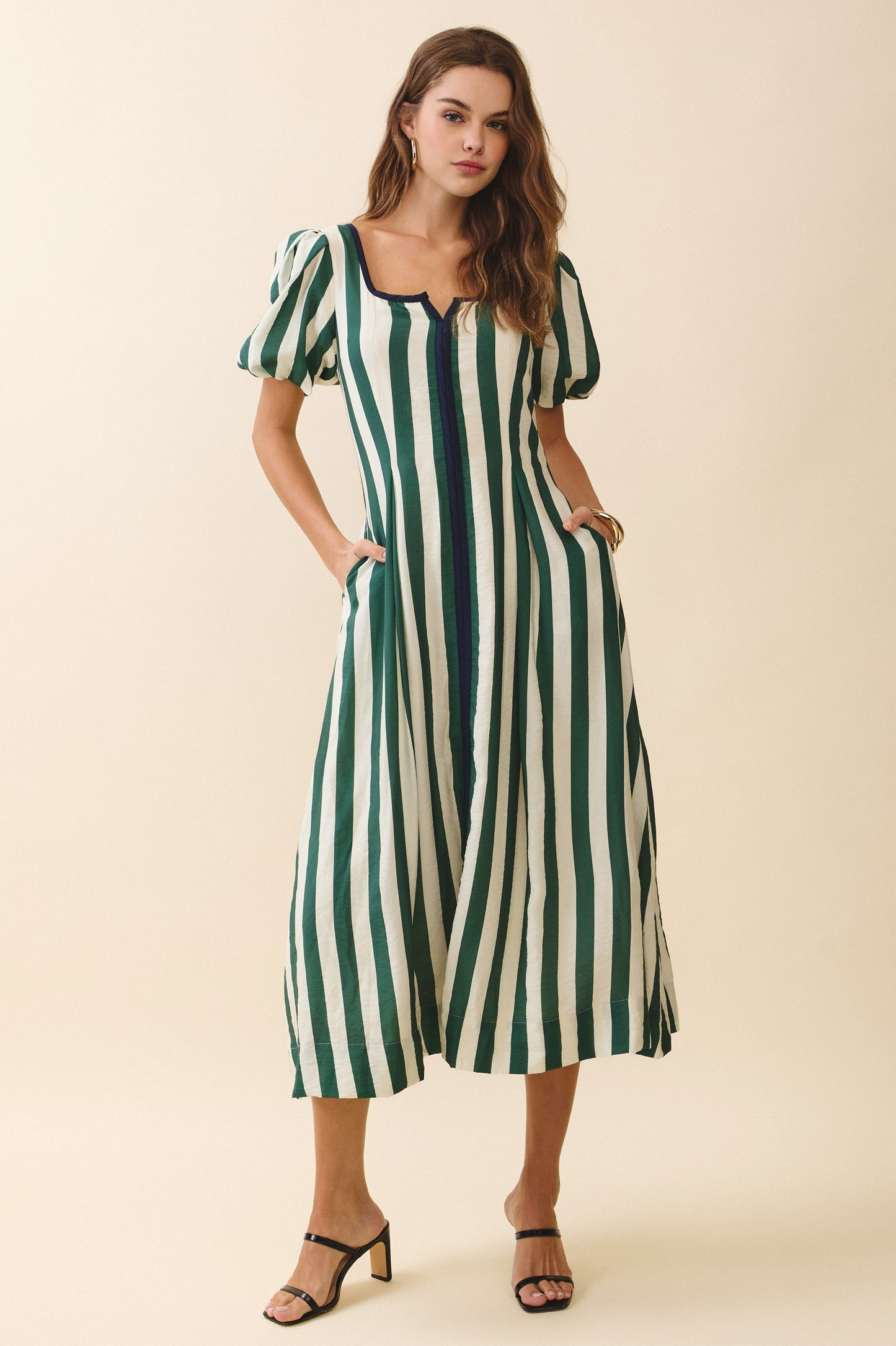 Striped Midi Green Dress
