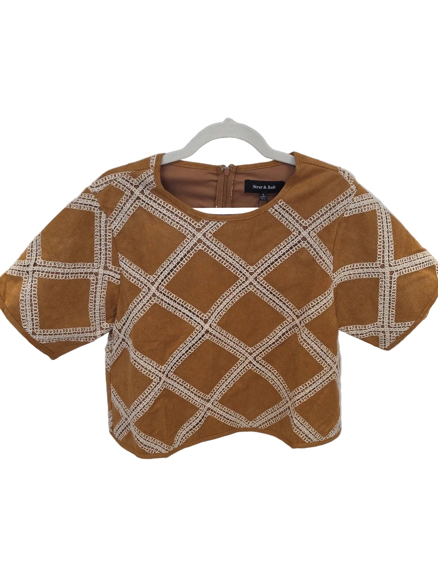 Crochet Patch Suede Top