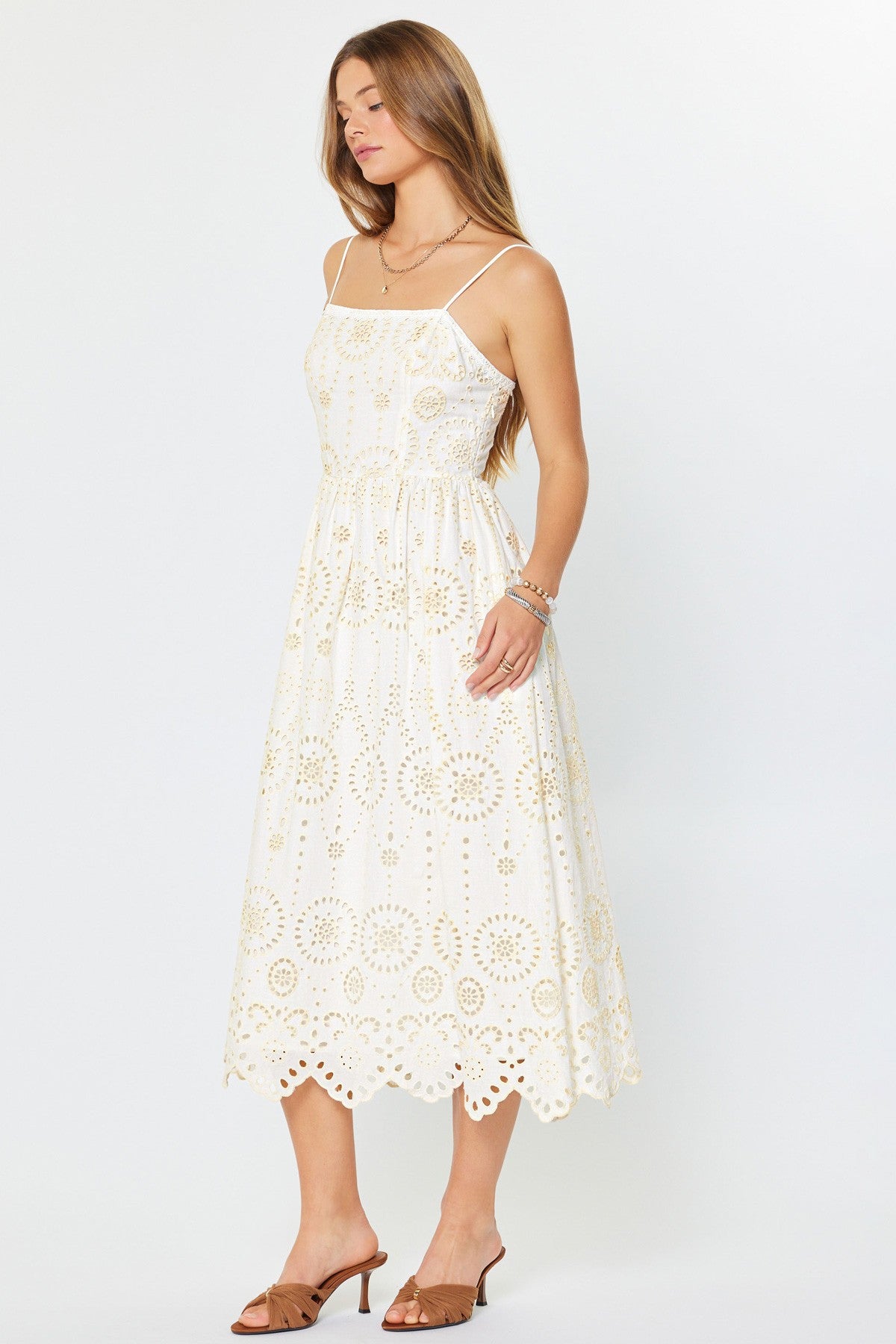 White Smocked Midi Dress
