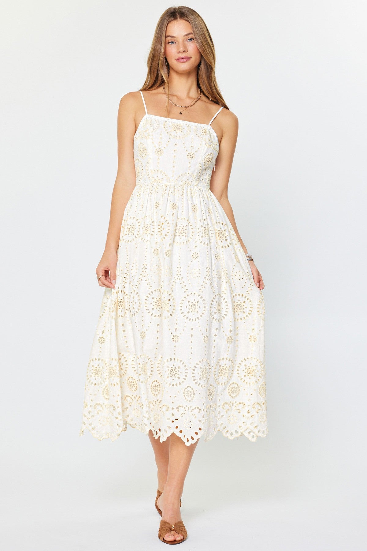 White Smocked Midi Dress