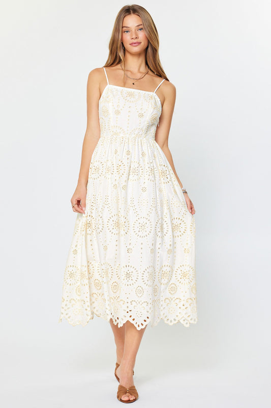 White Smocked Midi Dress