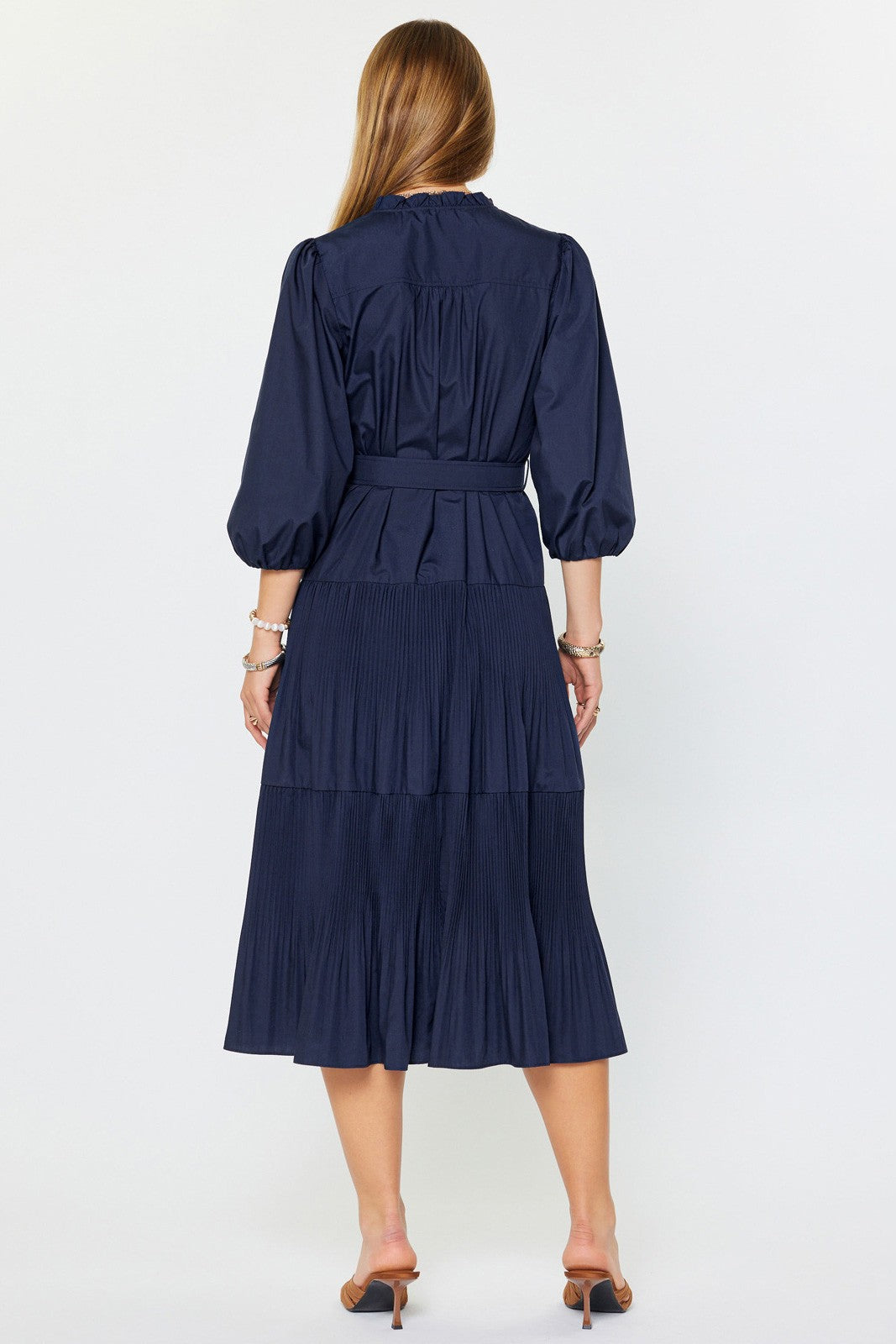 Navy Belted Midi Dress