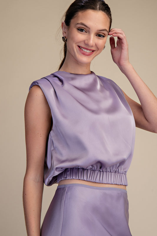 Round Neck Shoulder Pad Top - Purple