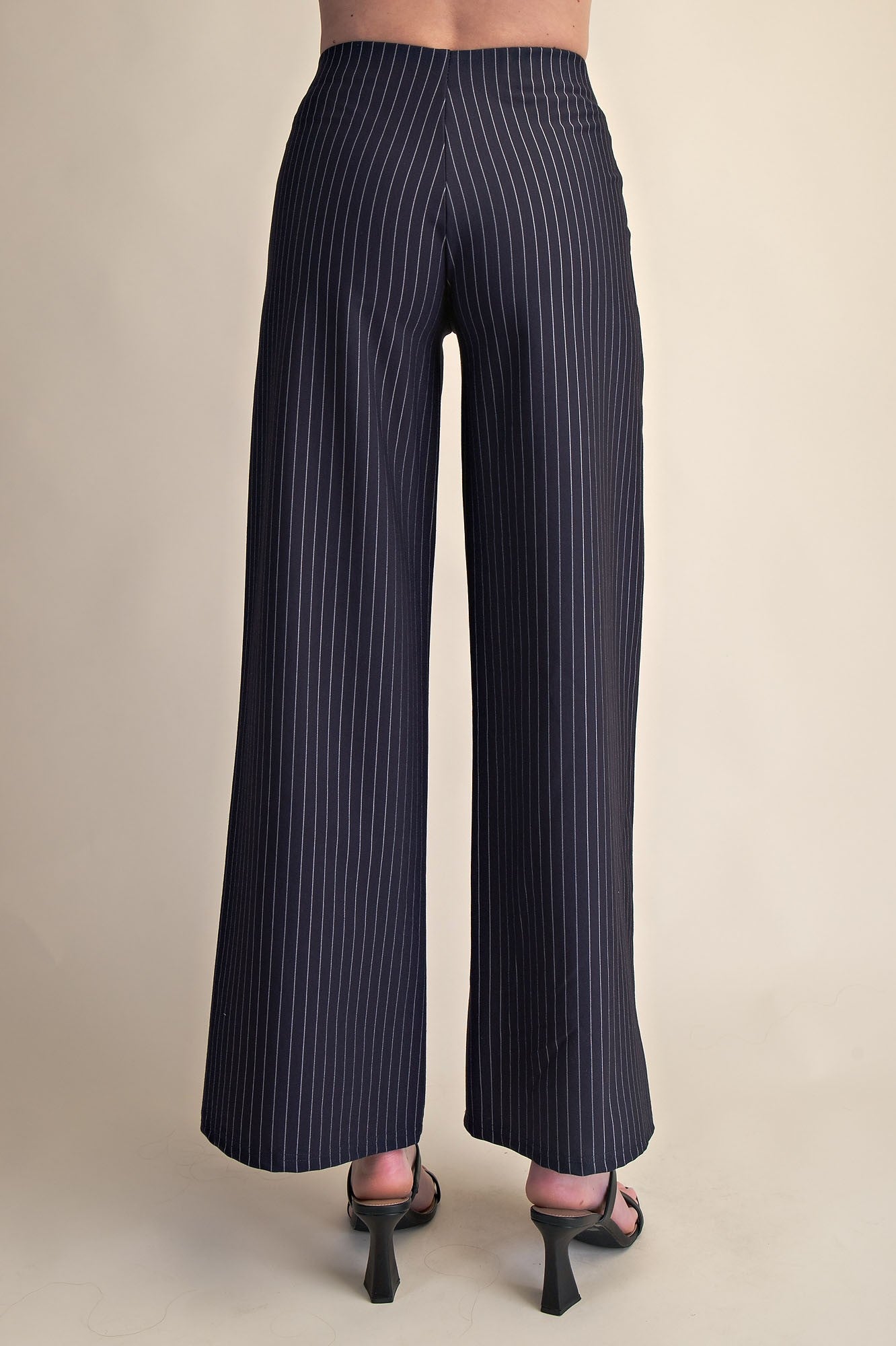 Mid Rise Striped Navy Pant
