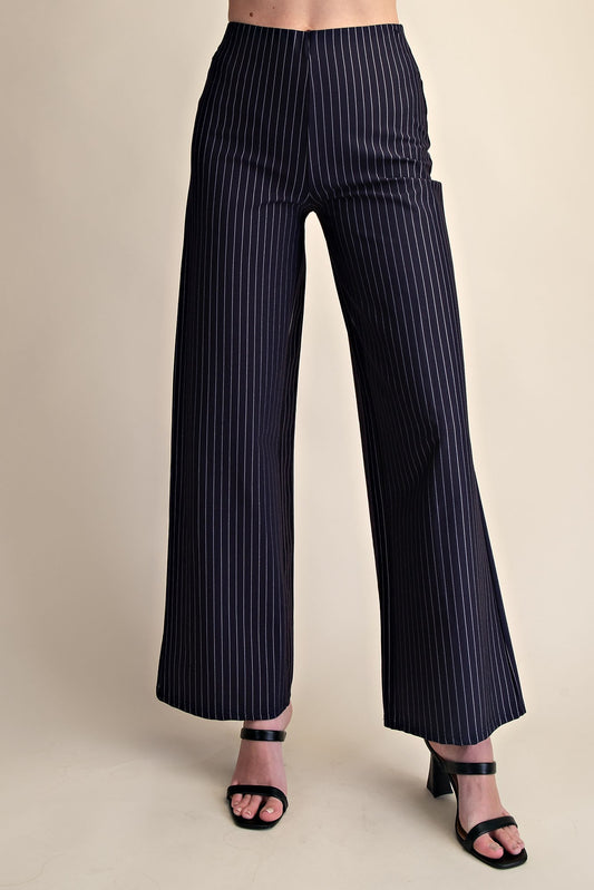 Mid Rise Striped Navy Pant