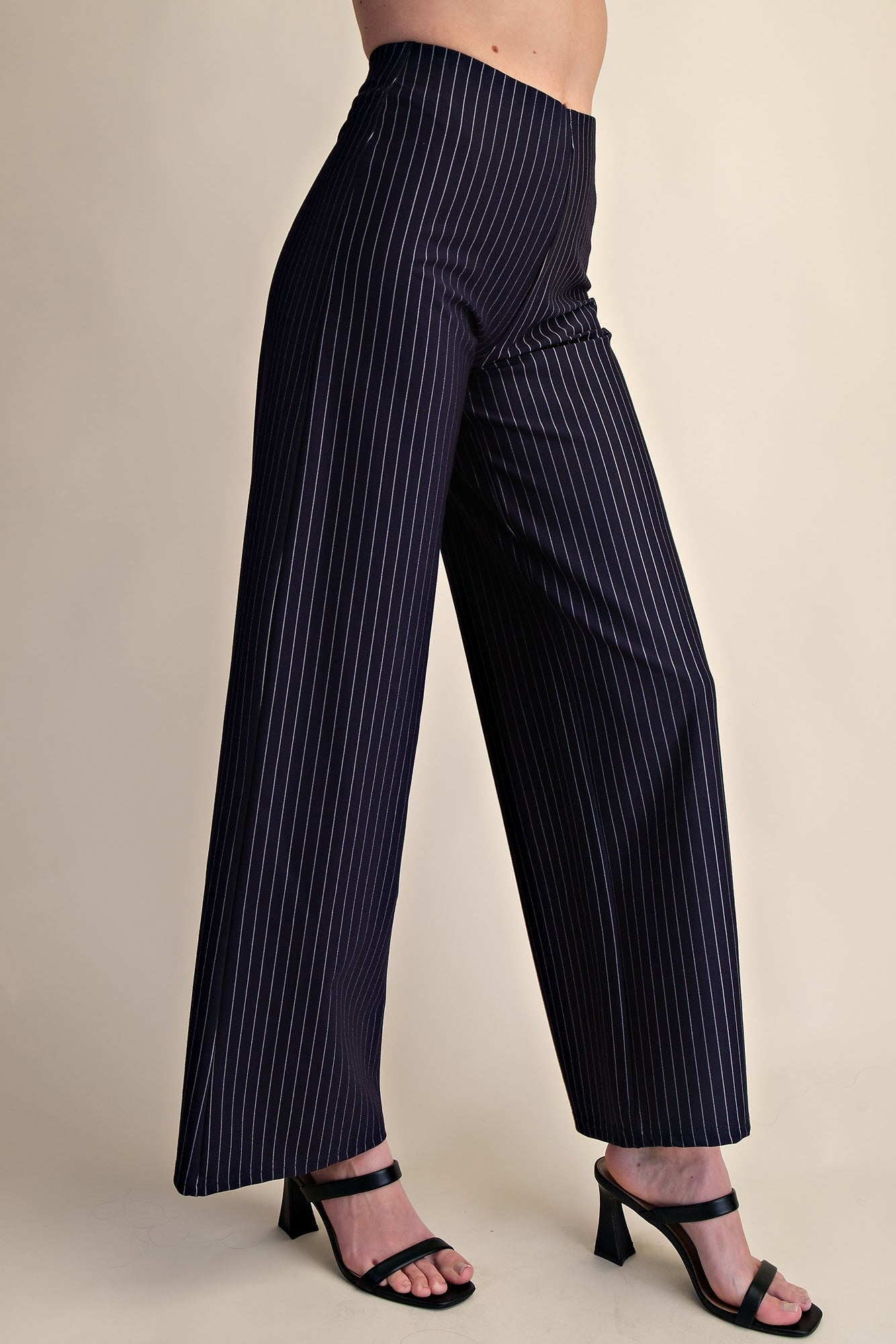 Mid Rise Striped Navy Pant